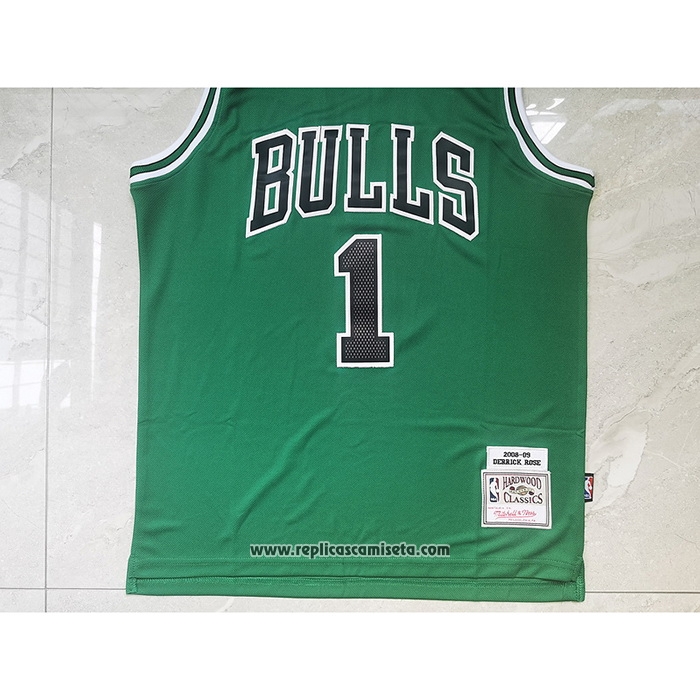 Camiseta Chicago Bulls Derrick Rose #1 Mitchell & Ness 2008-09 Verde